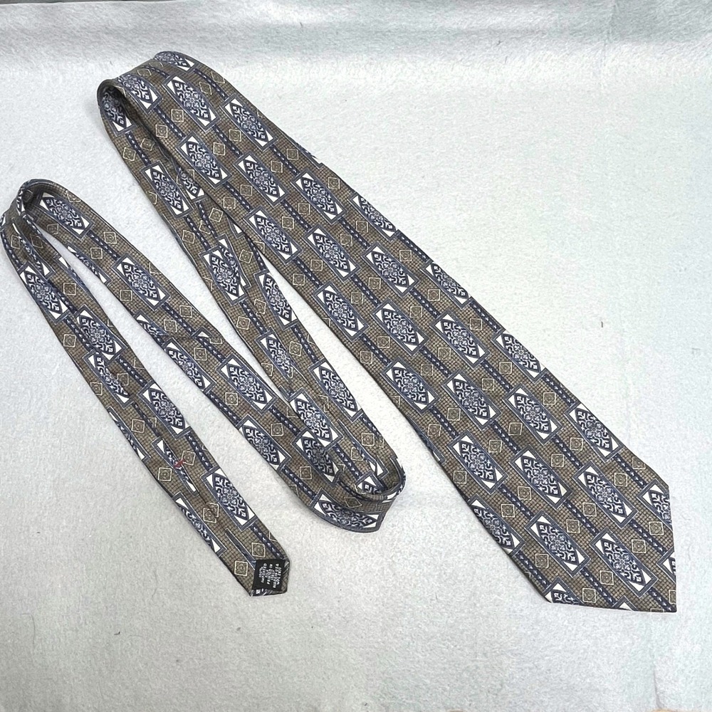 Requirements Necktie Mens OS Taupe Blue Geometric Silk Made In USA
